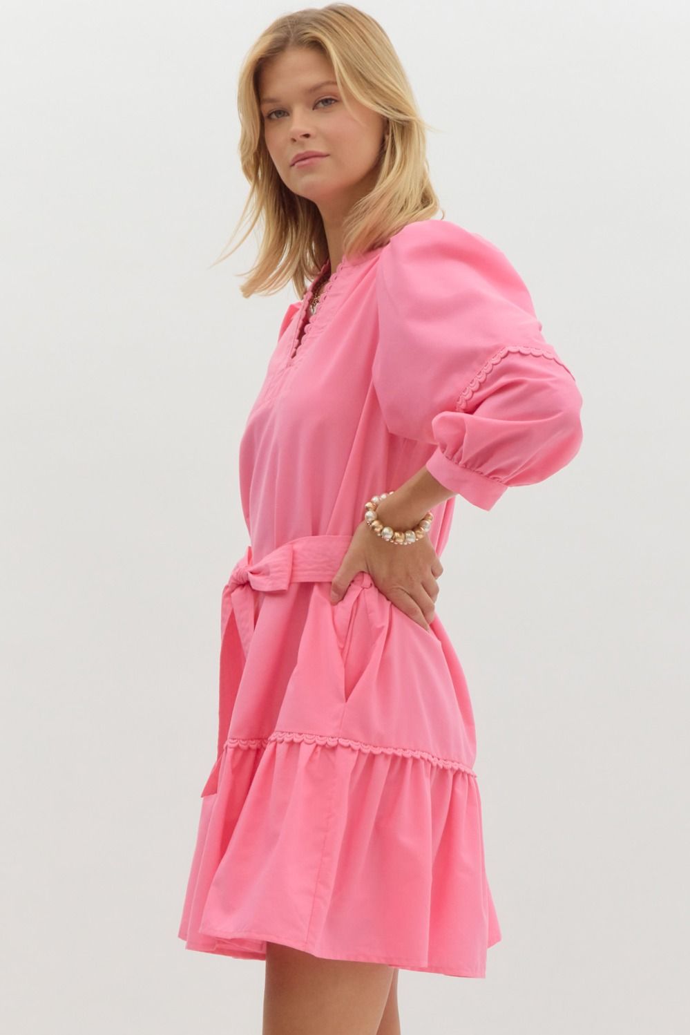 Scallop Trim Dress - Pink