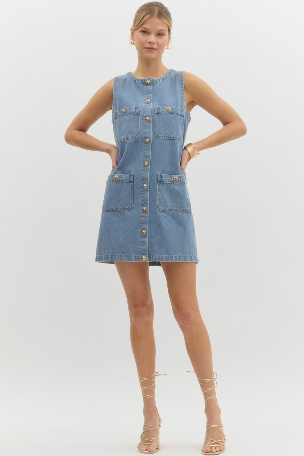 Sleeveless Denim Dress - Light Blue