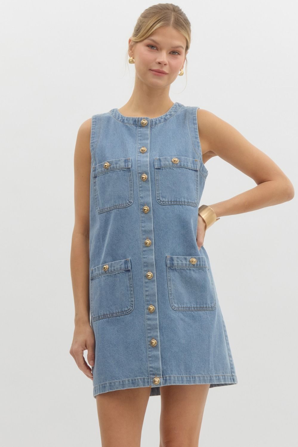 Sleeveless Denim Dress - Light Blue