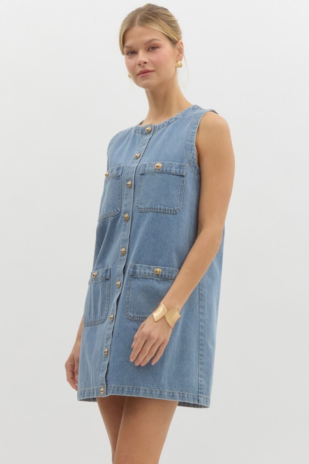 Sleeveless Denim Dress - Light Blue