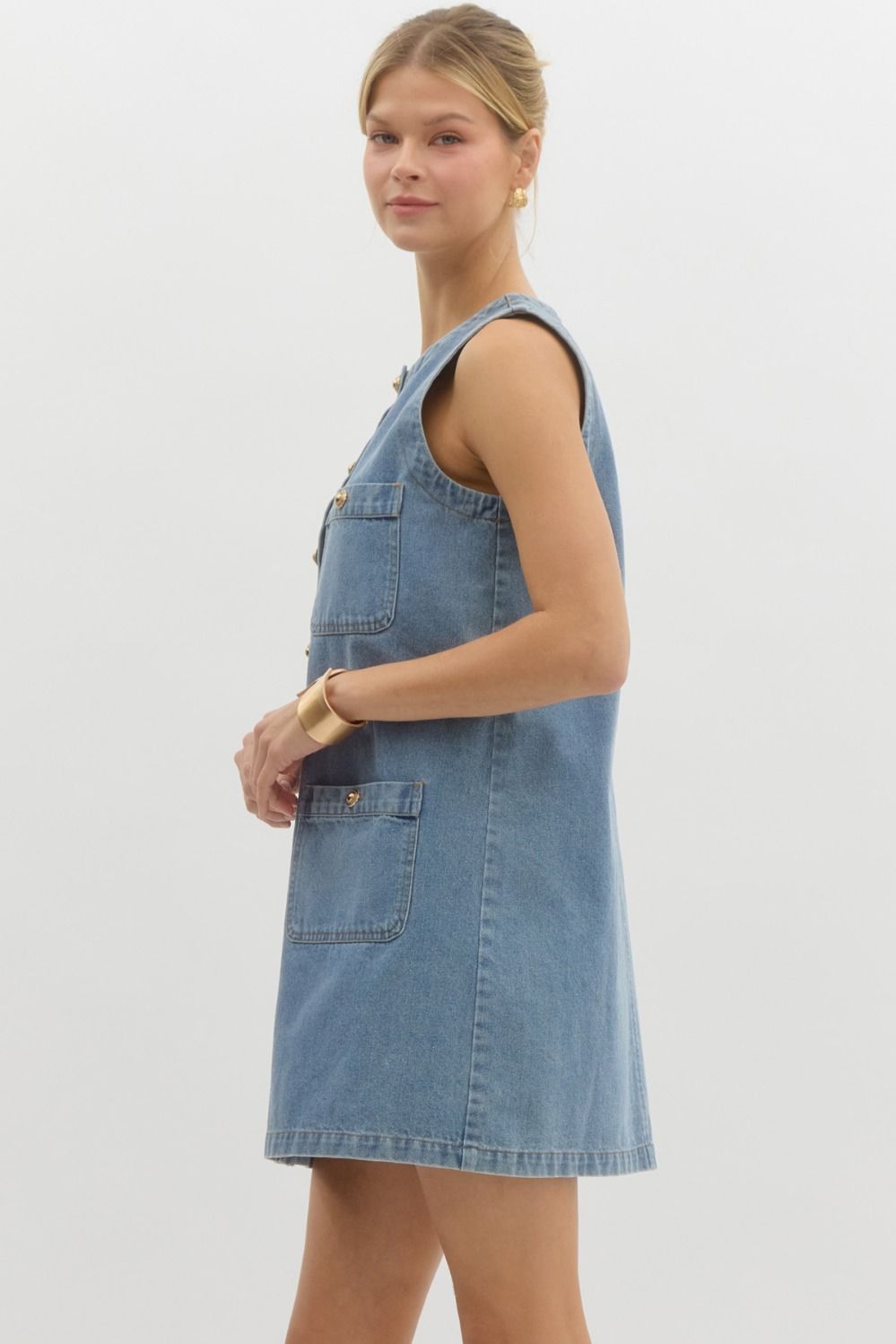 Sleeveless Denim Dress - Light Blue