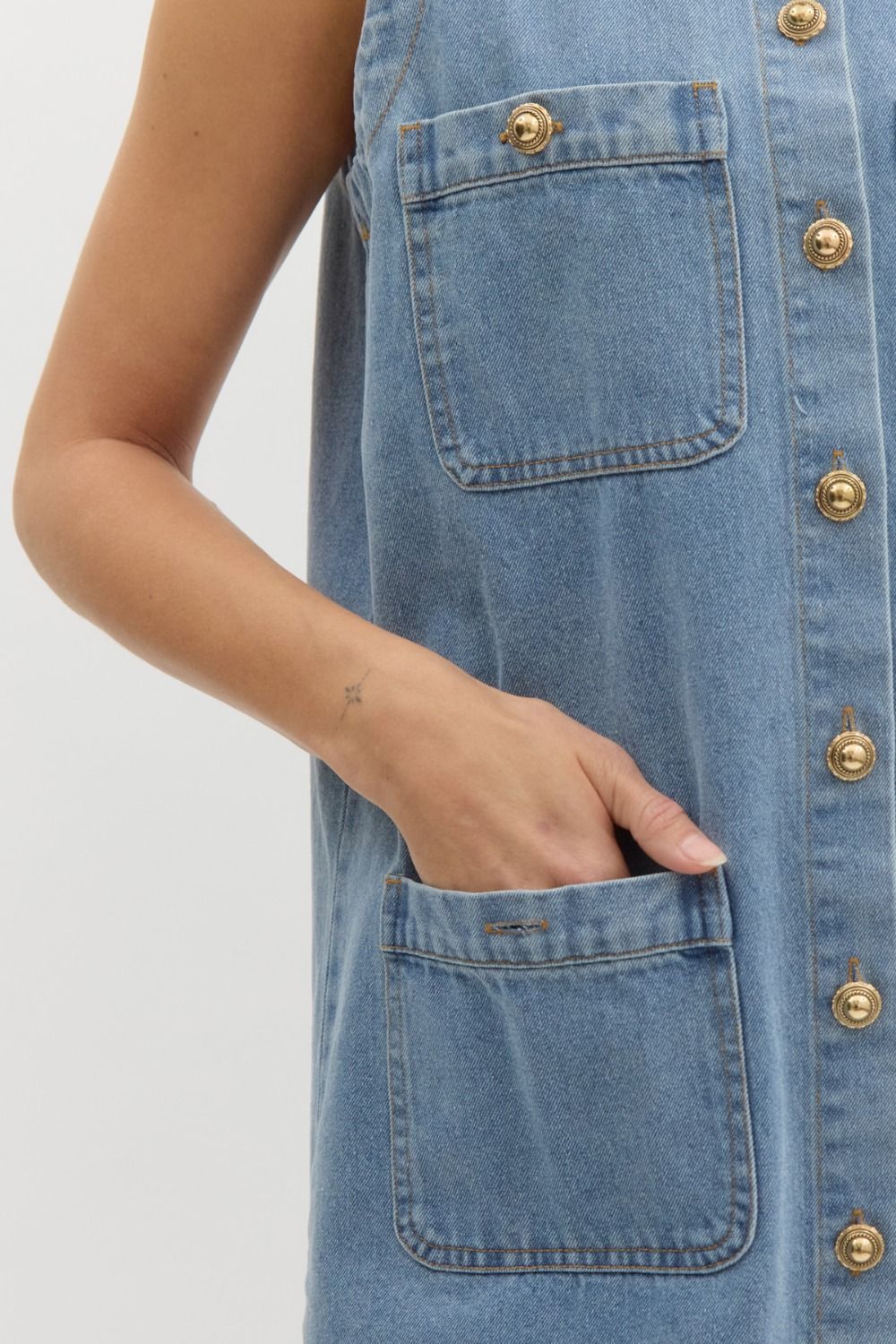 Sleeveless Denim Dress - Light Blue