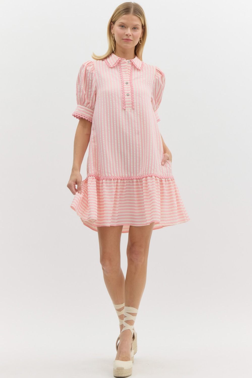 Seersucker Mini Dress - Light Pink