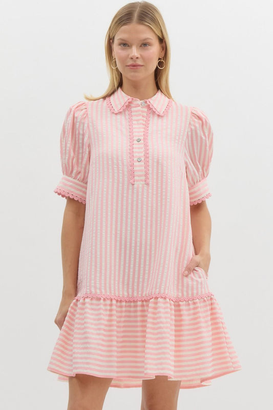 Seersucker Mini Dress - Light Pink