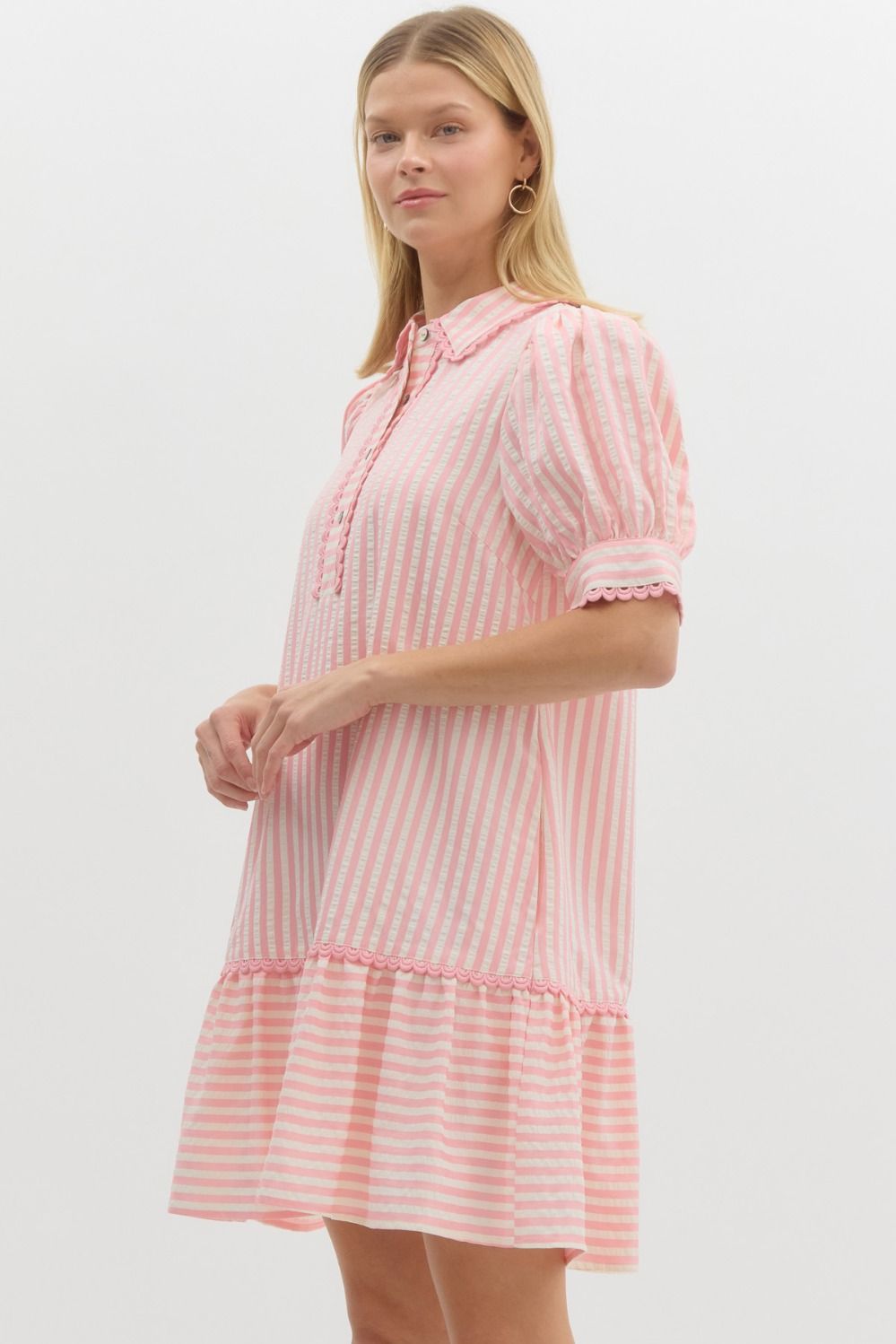 Seersucker Mini Dress - Light Pink