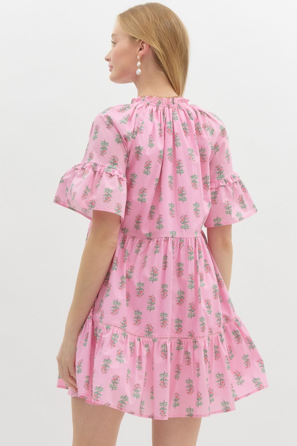 Printed Short Sleeve Mini Dress - Pink