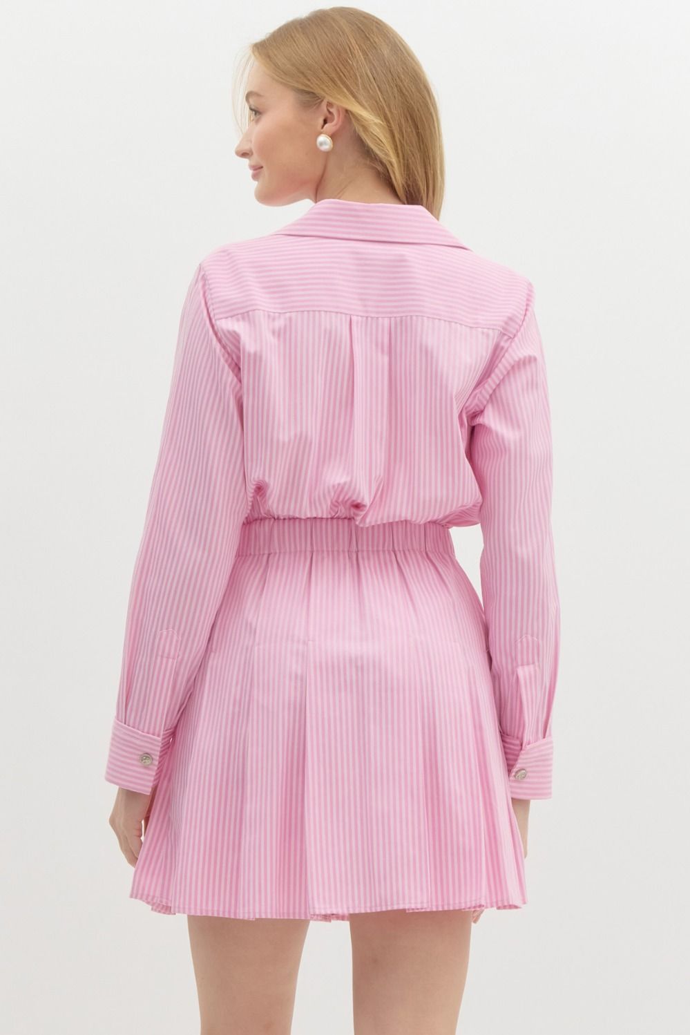 Stripe Pleated Mini Dress - Pink