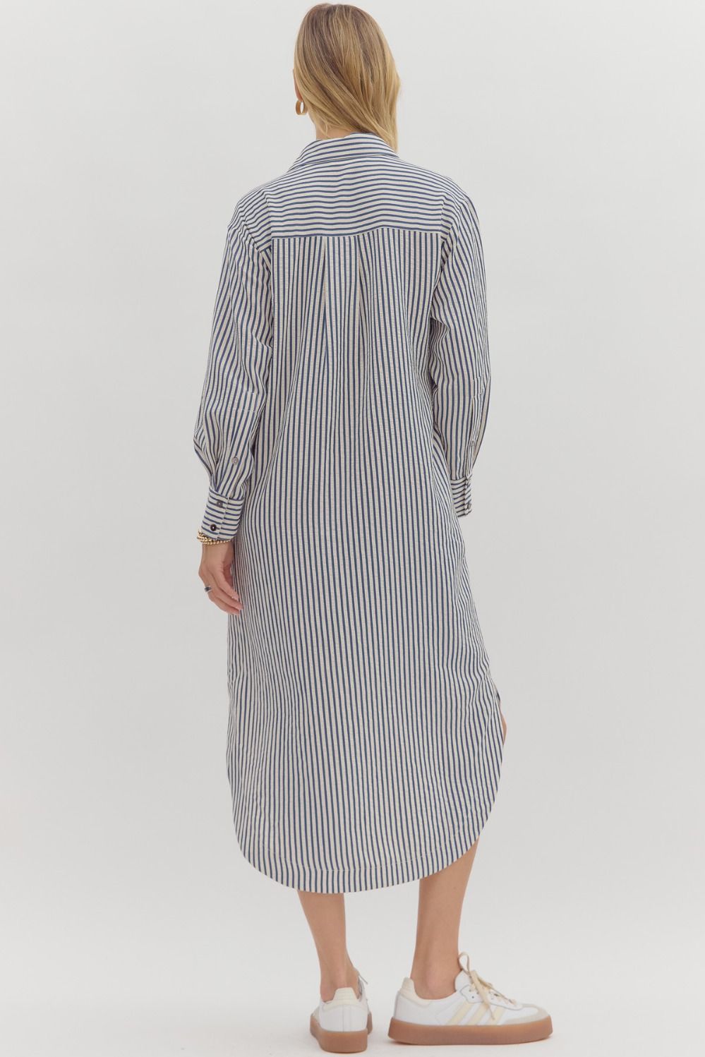 Stripe Long Sleeve Midi Shirt Dress - Indigo