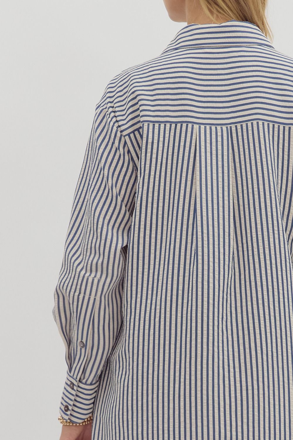 Stripe Long Sleeve Midi Shirt Dress - Indigo