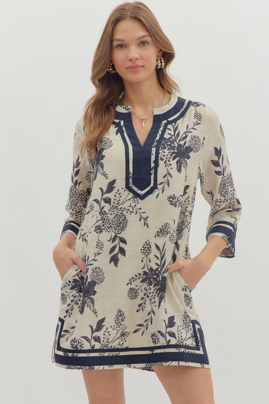 Floral Print Dress - Dark Navy