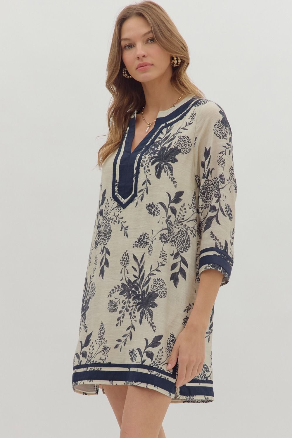 Floral Print Dress - Dark Navy