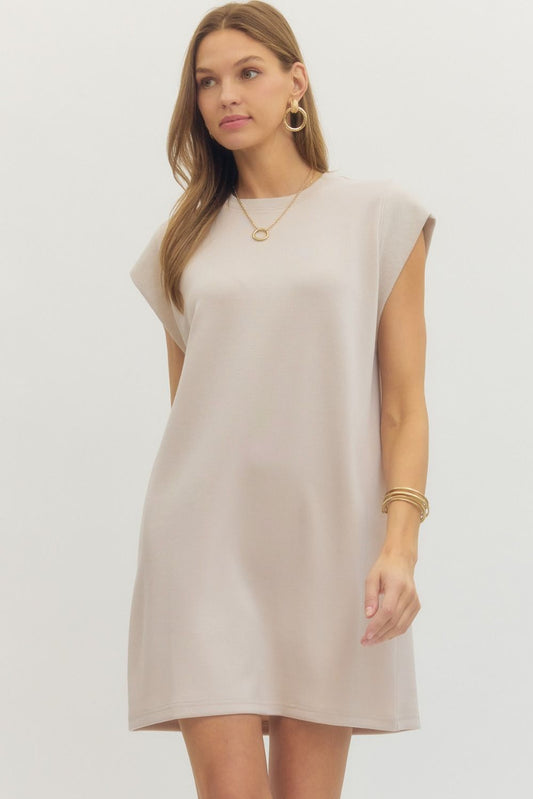 Solid Cap Sleeve Mini Dress - Almond