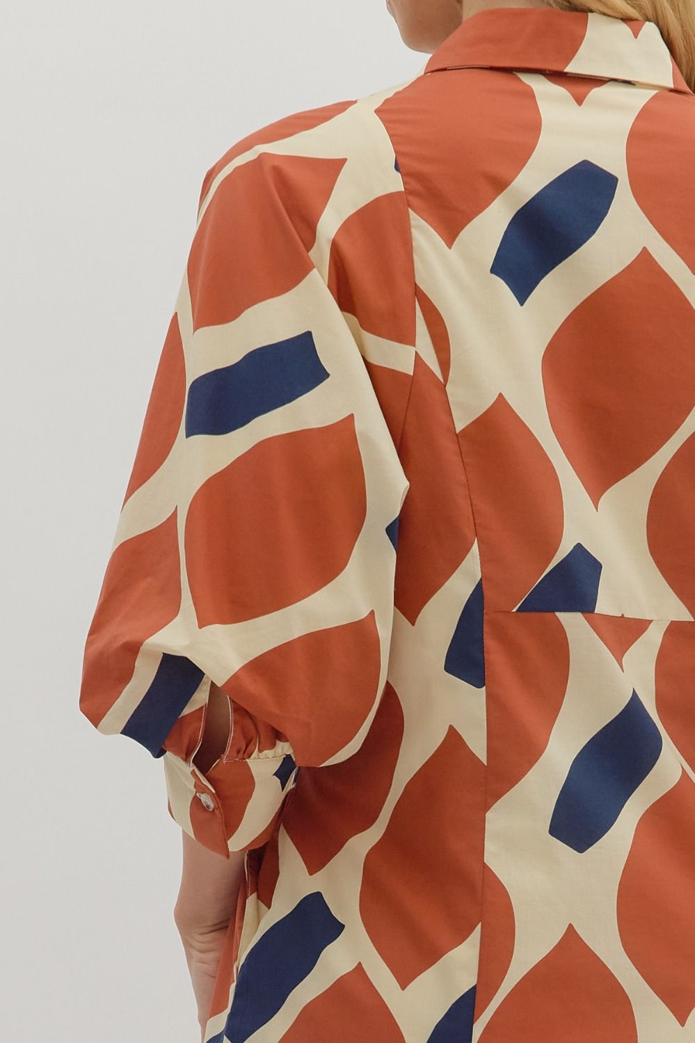 Printed 3/4 Sleeve Mini Dress - Ecru/Rust