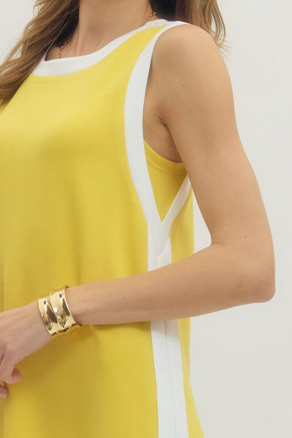 Contrast Binding Sleeveless Midi Dress - Lemon