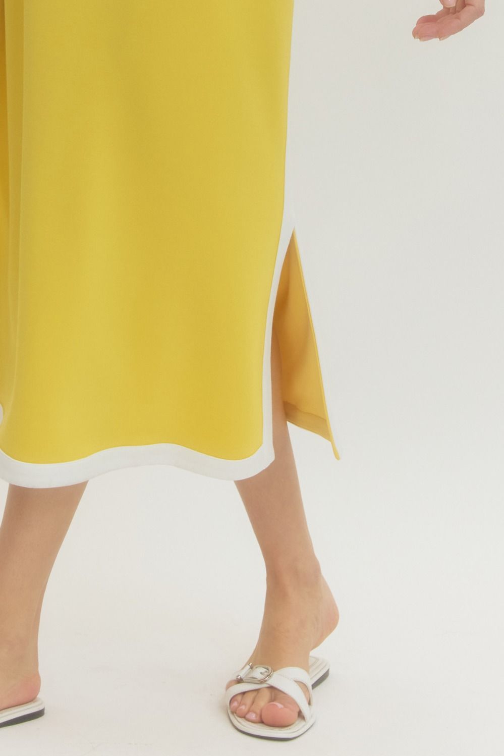 Contrast Binding Sleeveless Midi Dress - Lemon