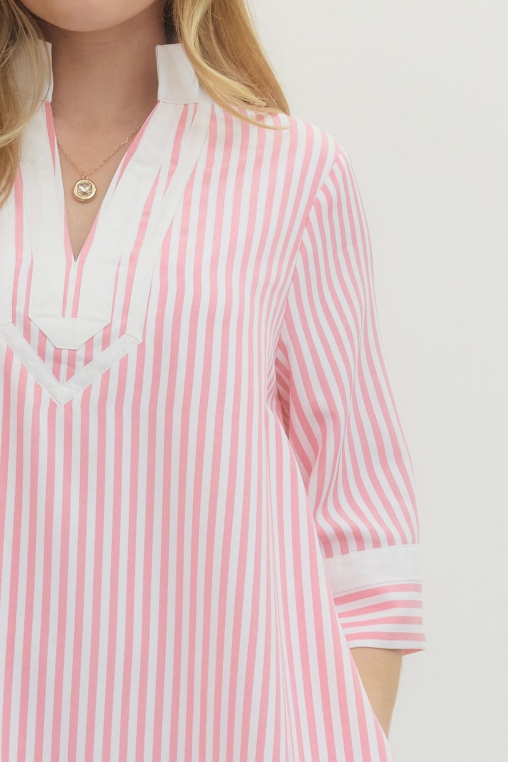 Striped Half Sleeve Mini Dress - Pink