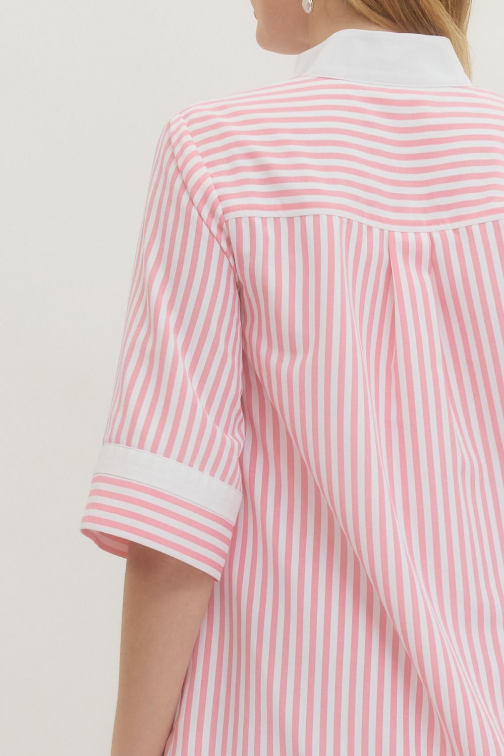 Striped Half Sleeve Mini Dress - Pink