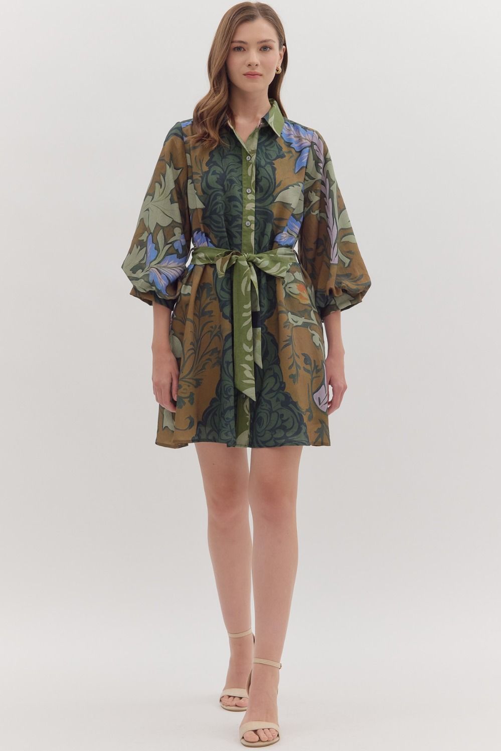 Botanical Long Sleeve Mini Dress - Multi
