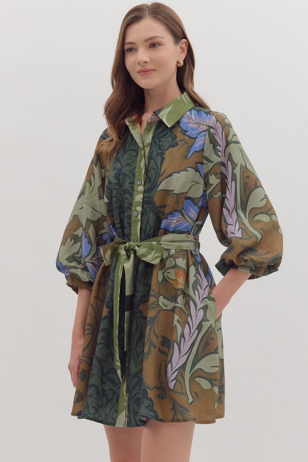 Botanical Long Sleeve Mini Dress - Multi