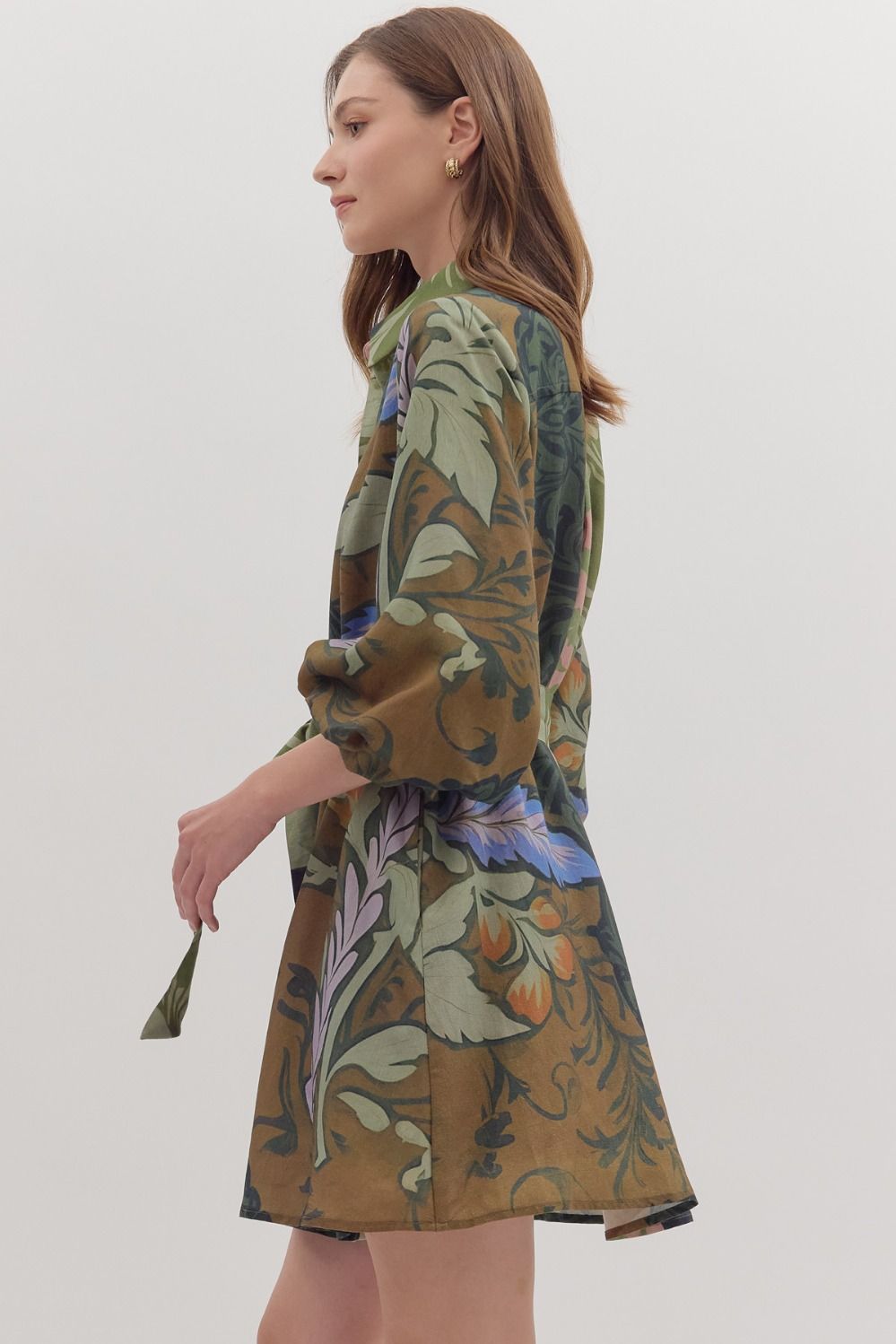 Botanical Long Sleeve Mini Dress - Multi