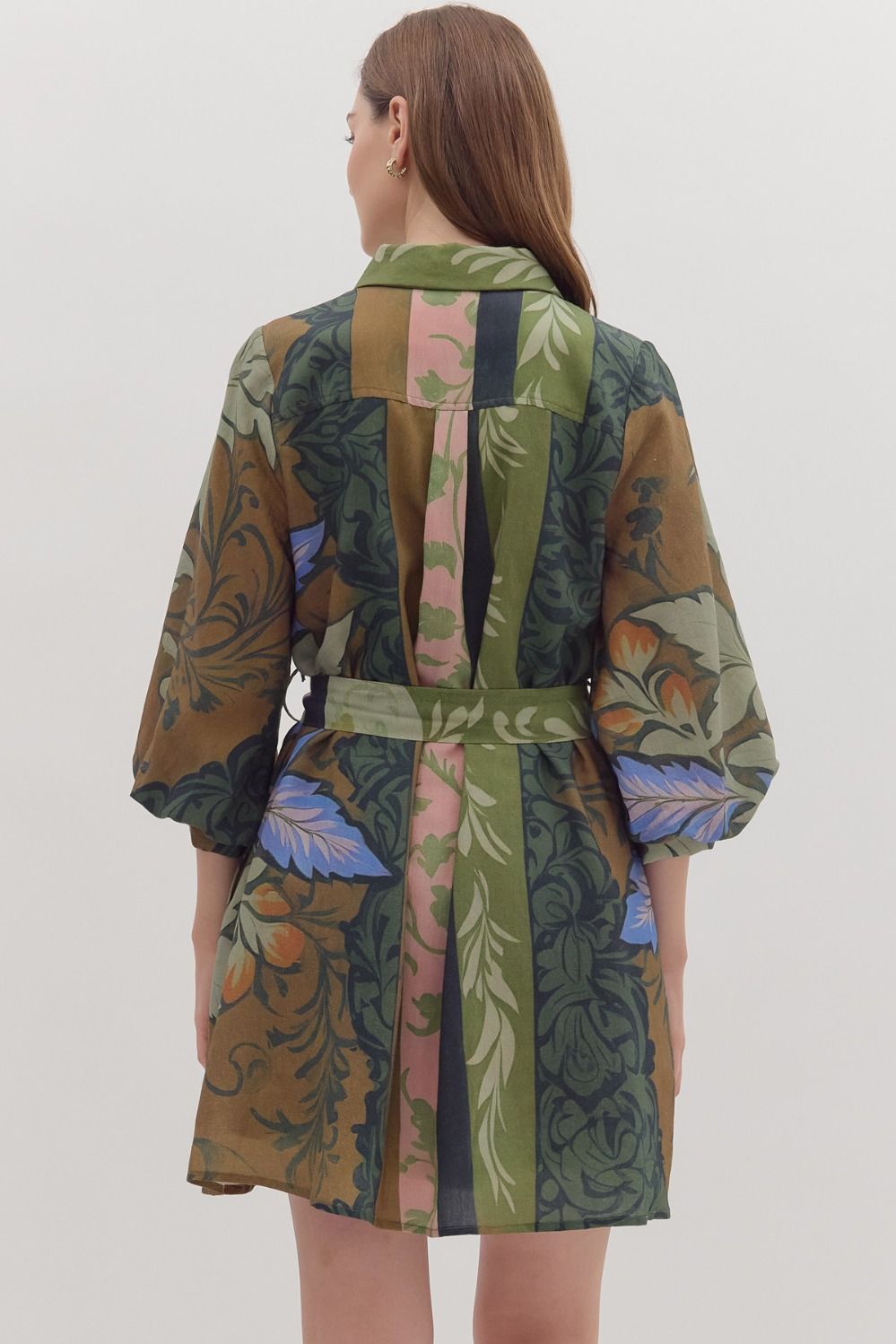 Botanical Long Sleeve Mini Dress - Multi