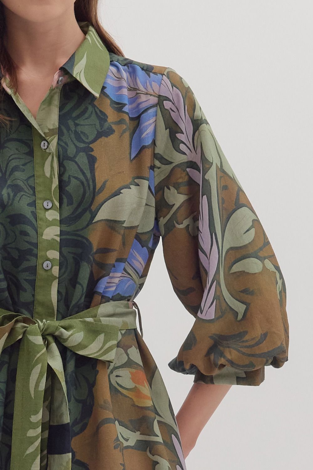 Botanical Long Sleeve Mini Dress - Multi