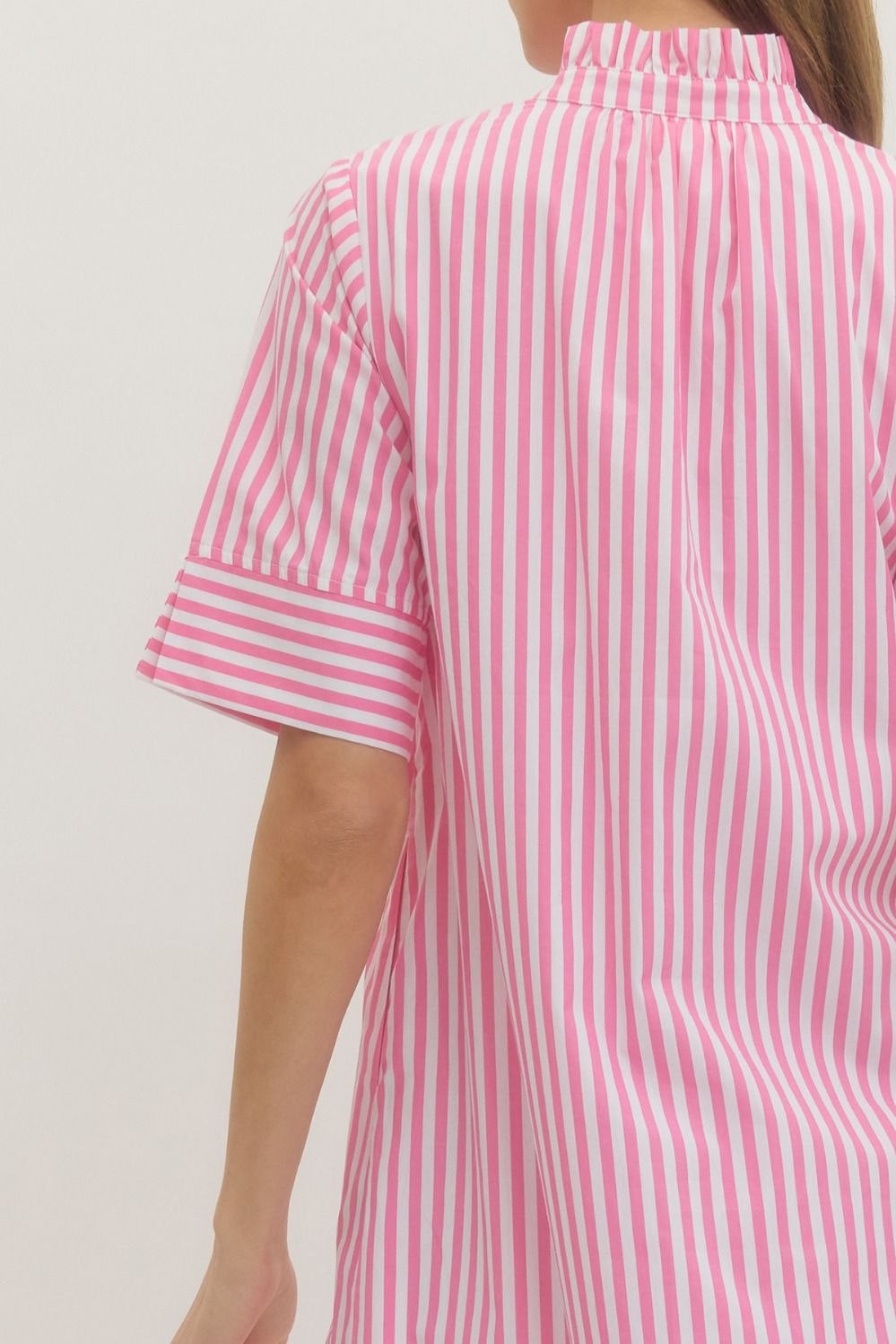 Stripe Ruffle Collar Button Down Dress - Light Pink