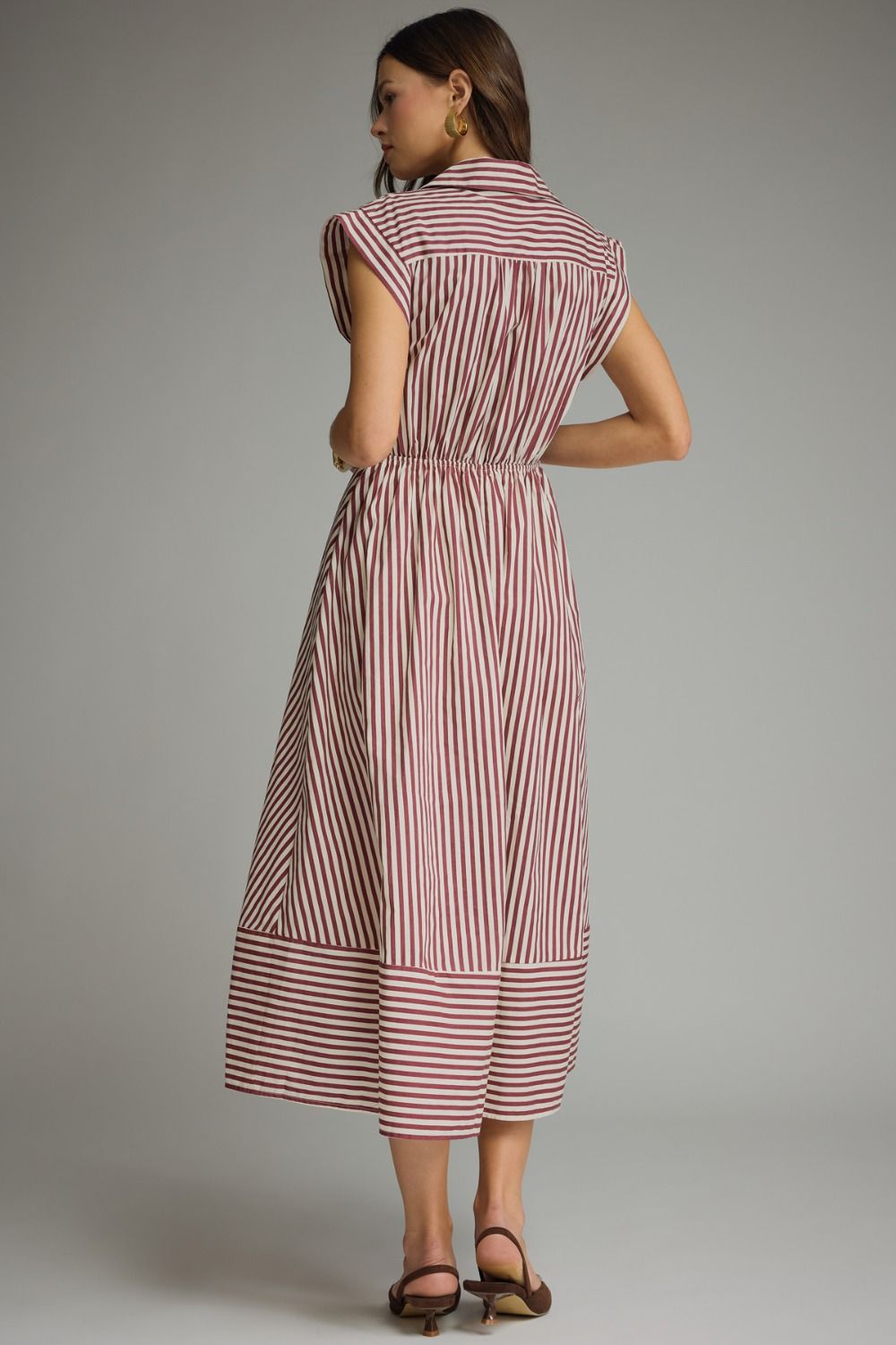 Striped Cap Sleeve Midi Dress - Burgundy
