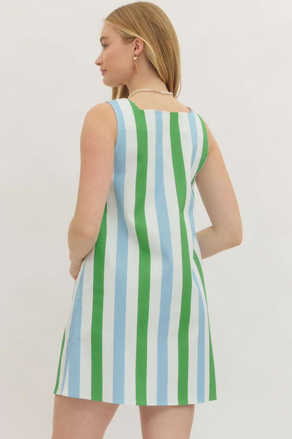 Striped Sleeveless Mini Dress - Green/Blue