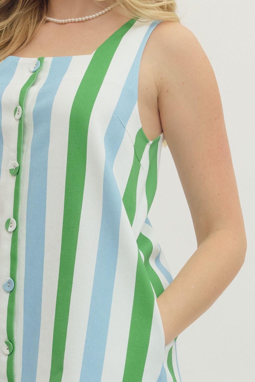 Striped Sleeveless Mini Dress - Green/Blue