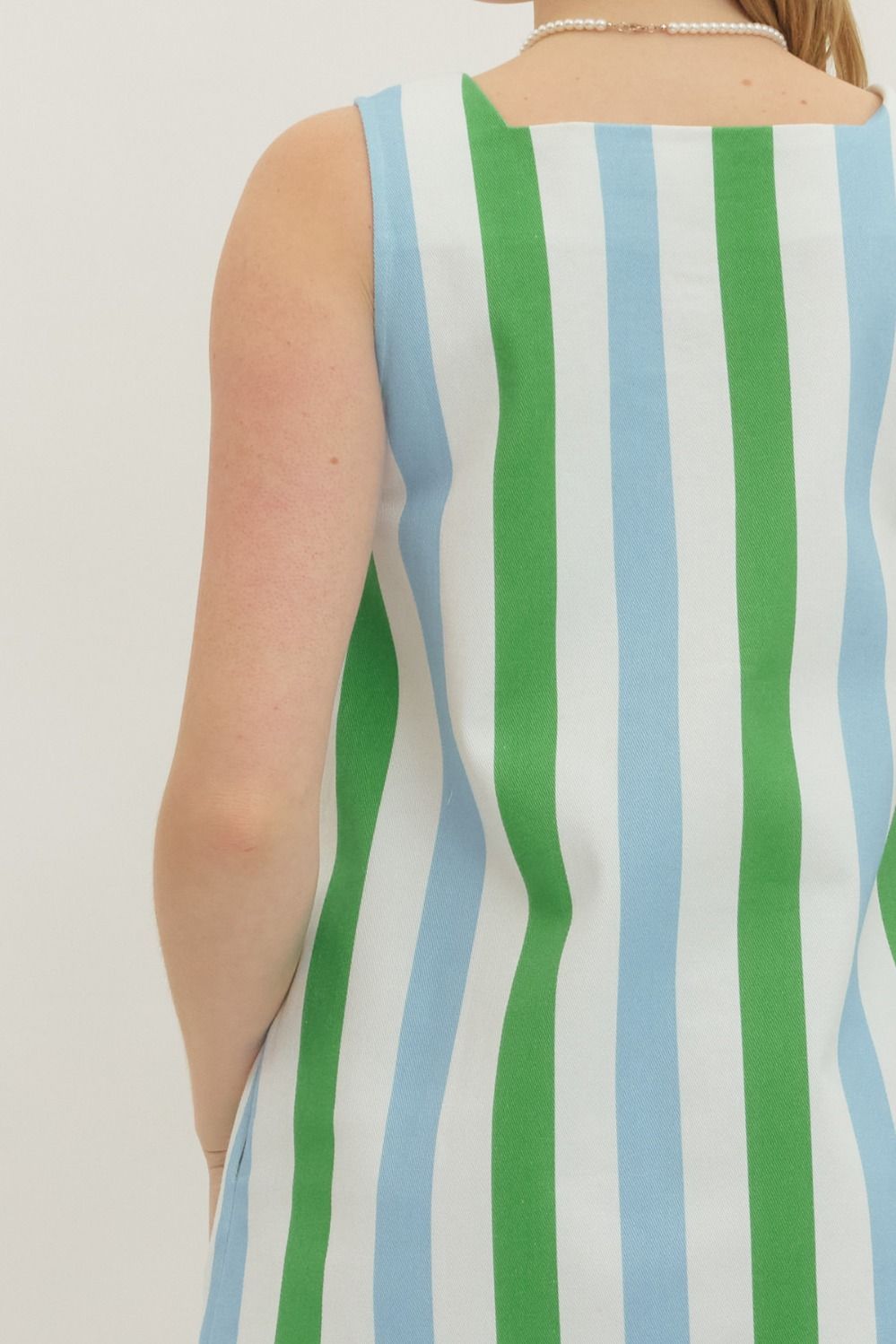 Striped Sleeveless Mini Dress - Green/Blue