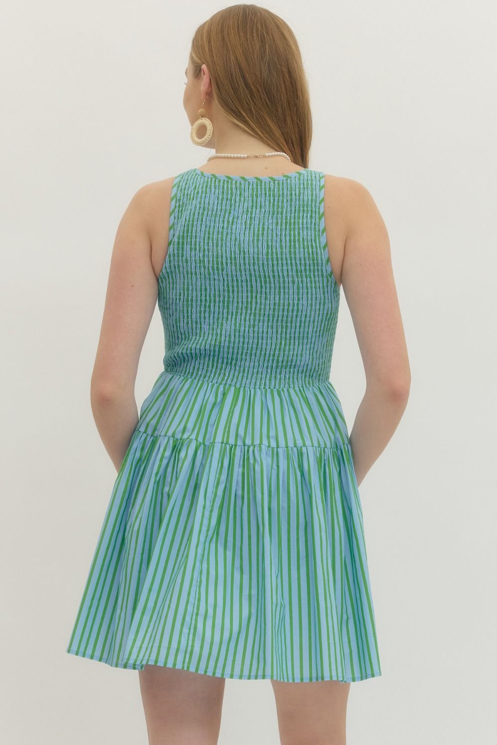 Striped Sleeveless Mini Dress - Green/Blue