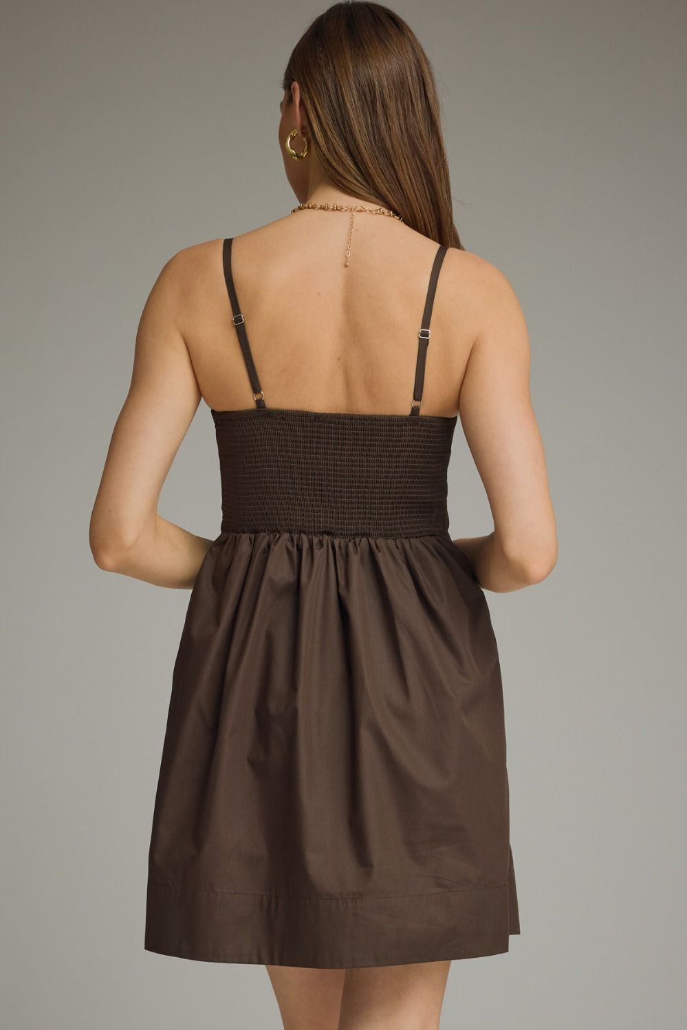 Pleated Bodice Sleeveless Mini Dress - Brown
