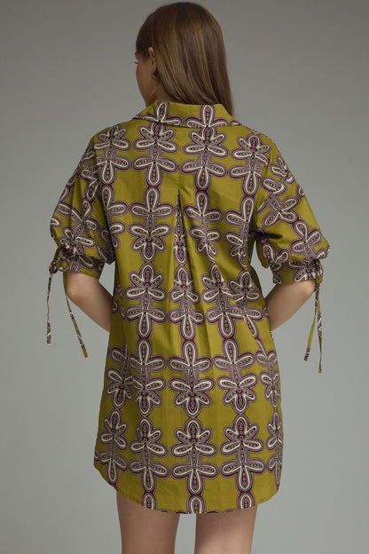 Tie Sleeve Printed Dress - Martini Olive