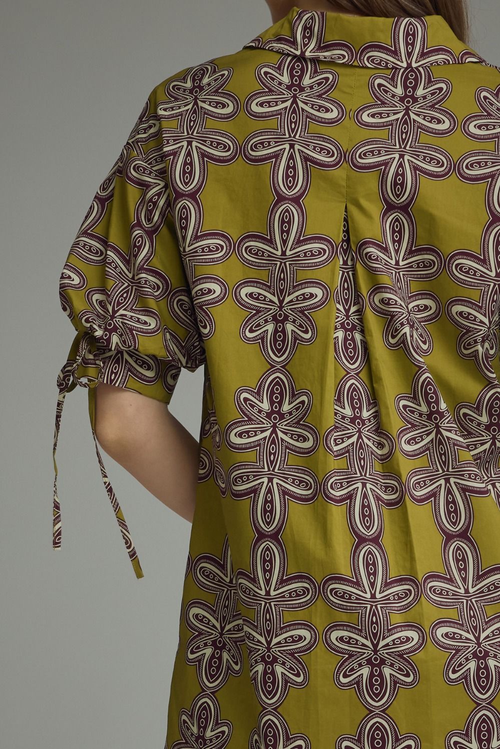 Tie Sleeve Printed Dress - Martini Olive