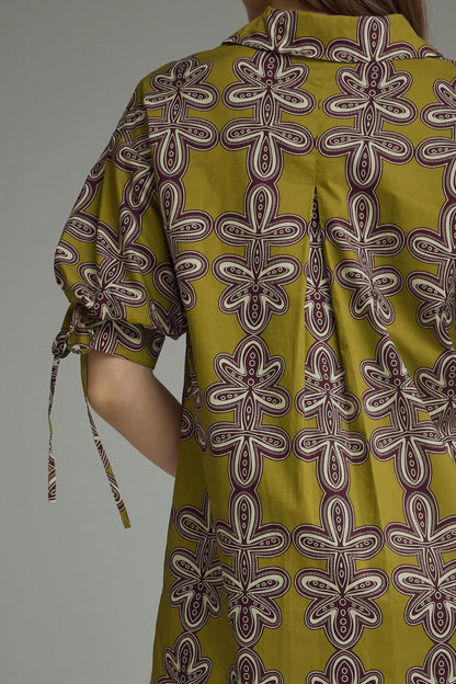 Tie Sleeve Printed Dress - Martini Olive