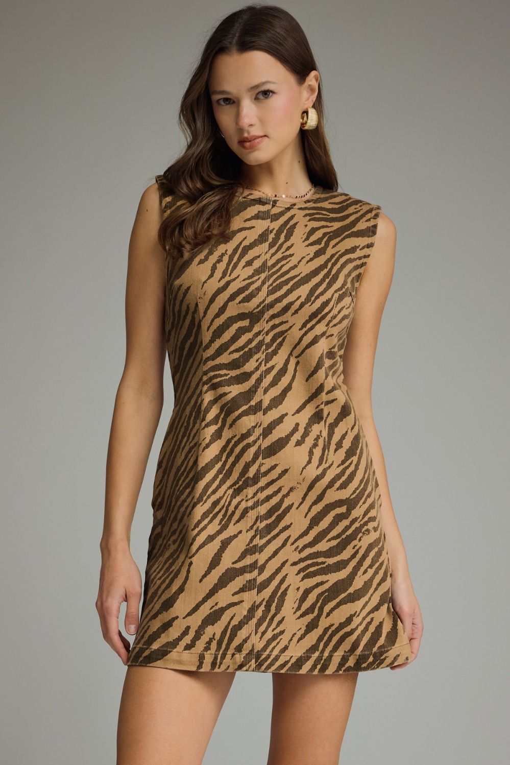 Zebra Print Sleeveless Mini Dress - Brown