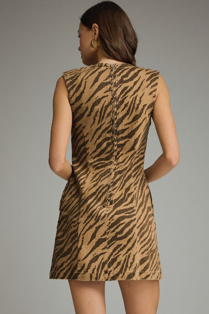 Zebra Print Sleeveless Mini Dress - Brown