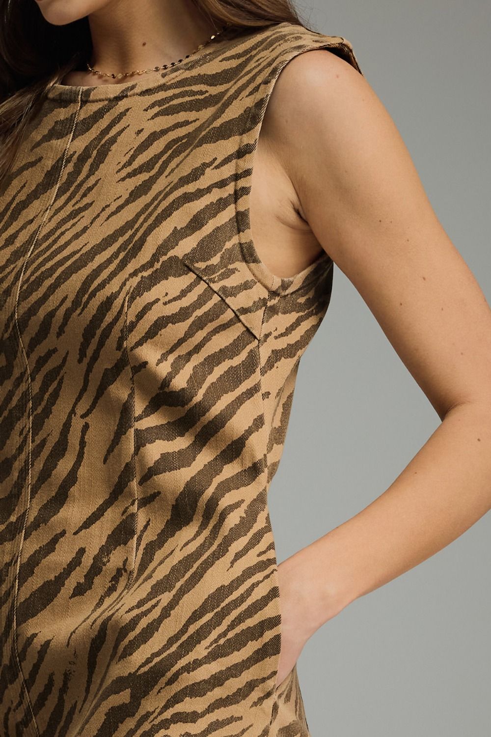 Zebra Print Sleeveless Mini Dress - Brown