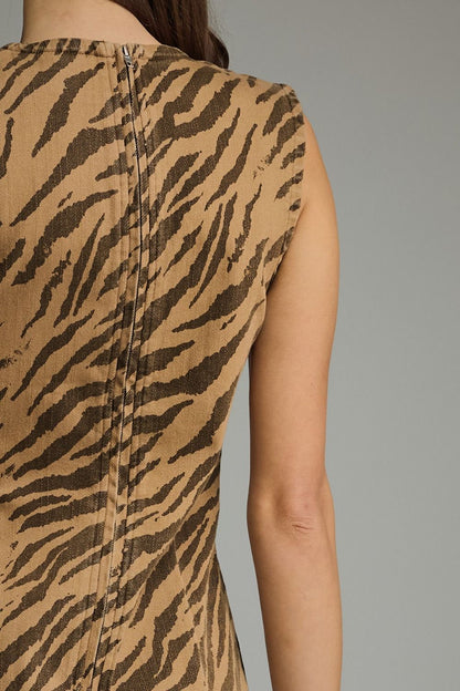 Zebra Print Sleeveless Mini Dress - Brown