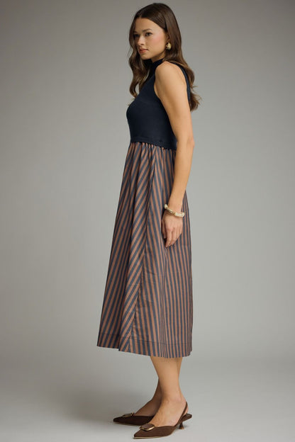 Striped Skirt Midi Dress - Navy