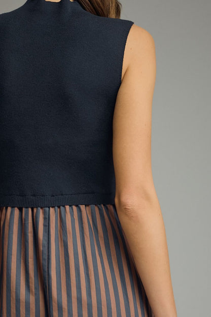 Striped Skirt Midi Dress - Navy