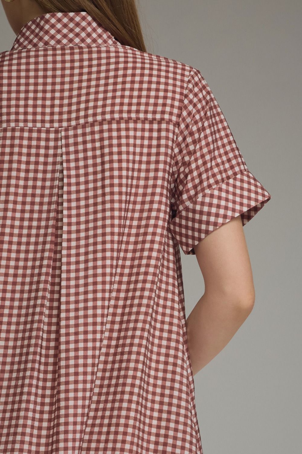 Gingham Short Sleeve Mini Dress - Red Bean