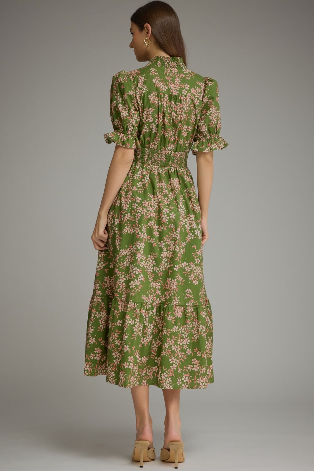 Floral Tiered Midi Dress Dress - Olive