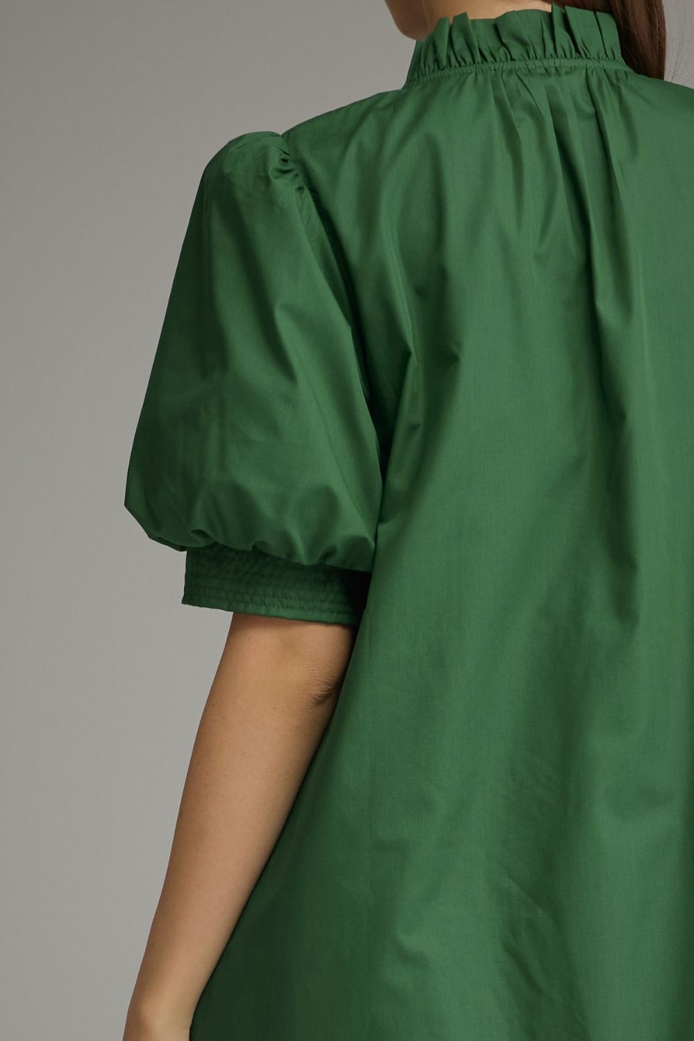 Puff Sleeve Ruffle V-Neck Ruffle Midi Dress - Hunter Green