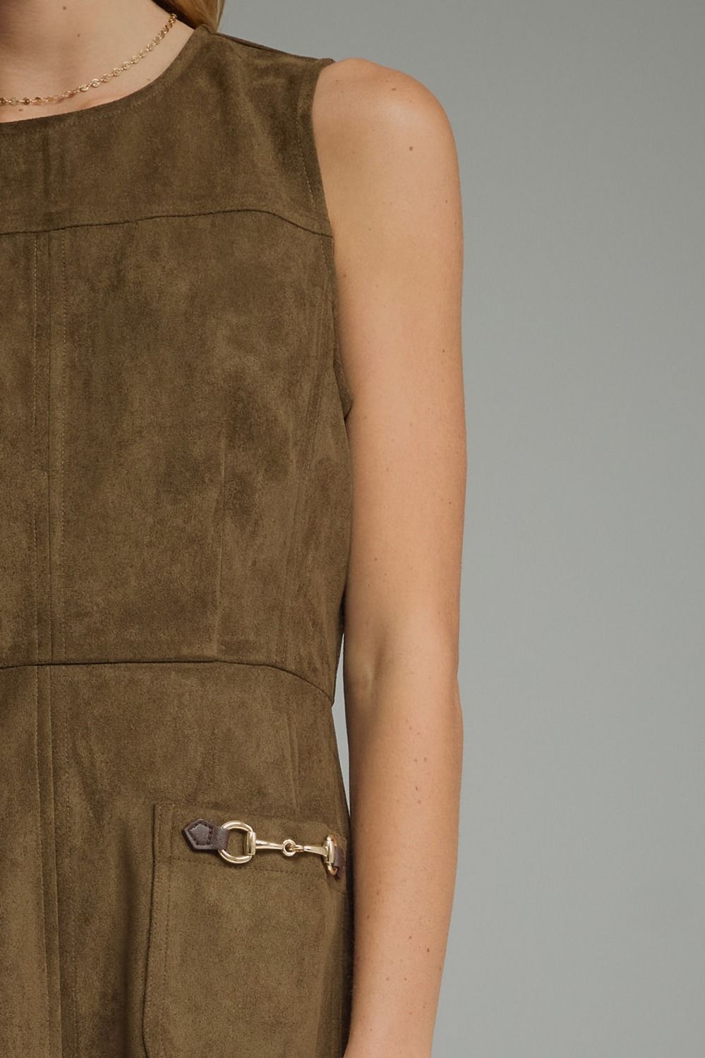 Horse-bit Pocket Detail Mini Dress - Wood