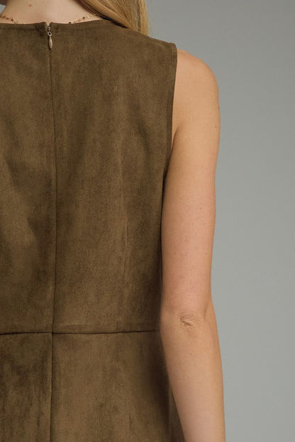 Horse-bit Pocket Detail Mini Dress - Wood