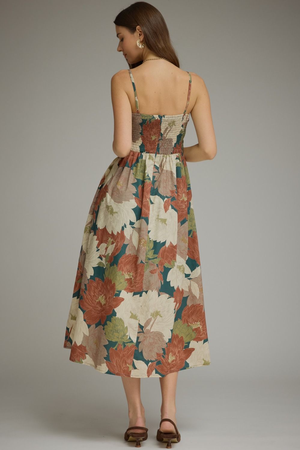 Floral Sleeveless Midi Dress - Teal