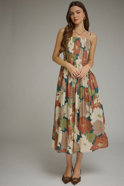 Floral Sleeveless Midi Dress - Teal