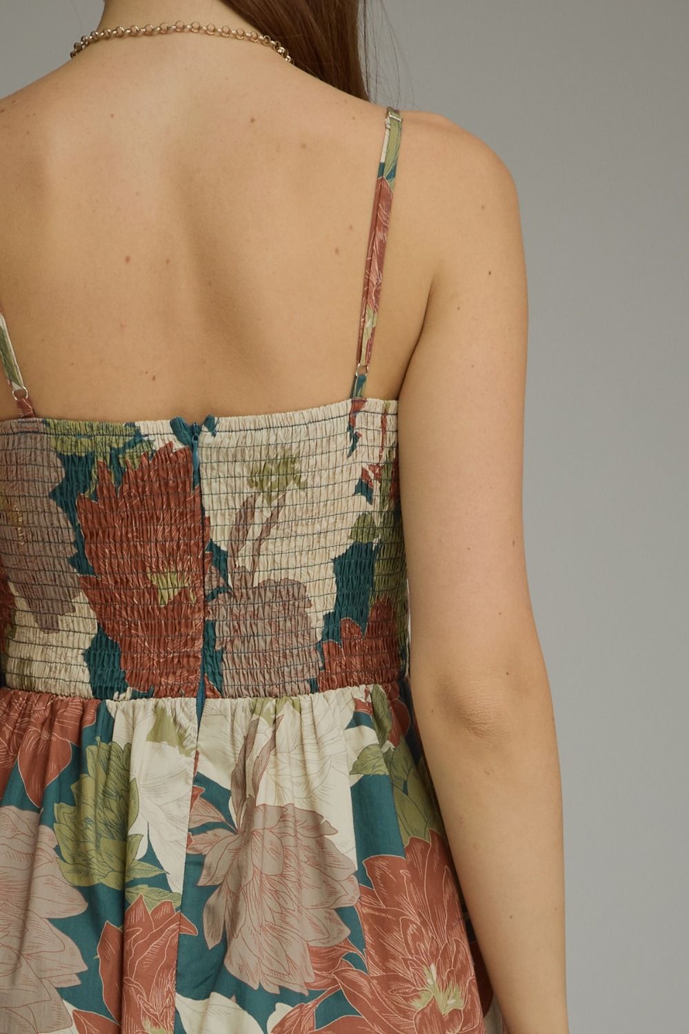 Floral Sleeveless Midi Dress - Teal